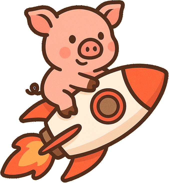 Piglet riding rocket